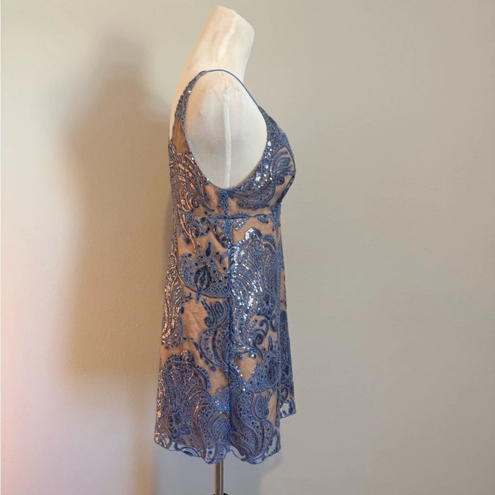 Free People Night Shimmers mini dress blue